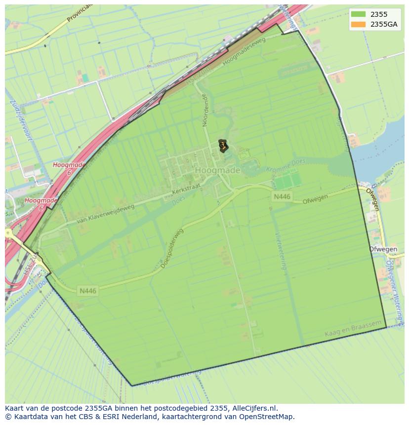 Afbeelding van het postcodegebied 2355 GA op de kaart.