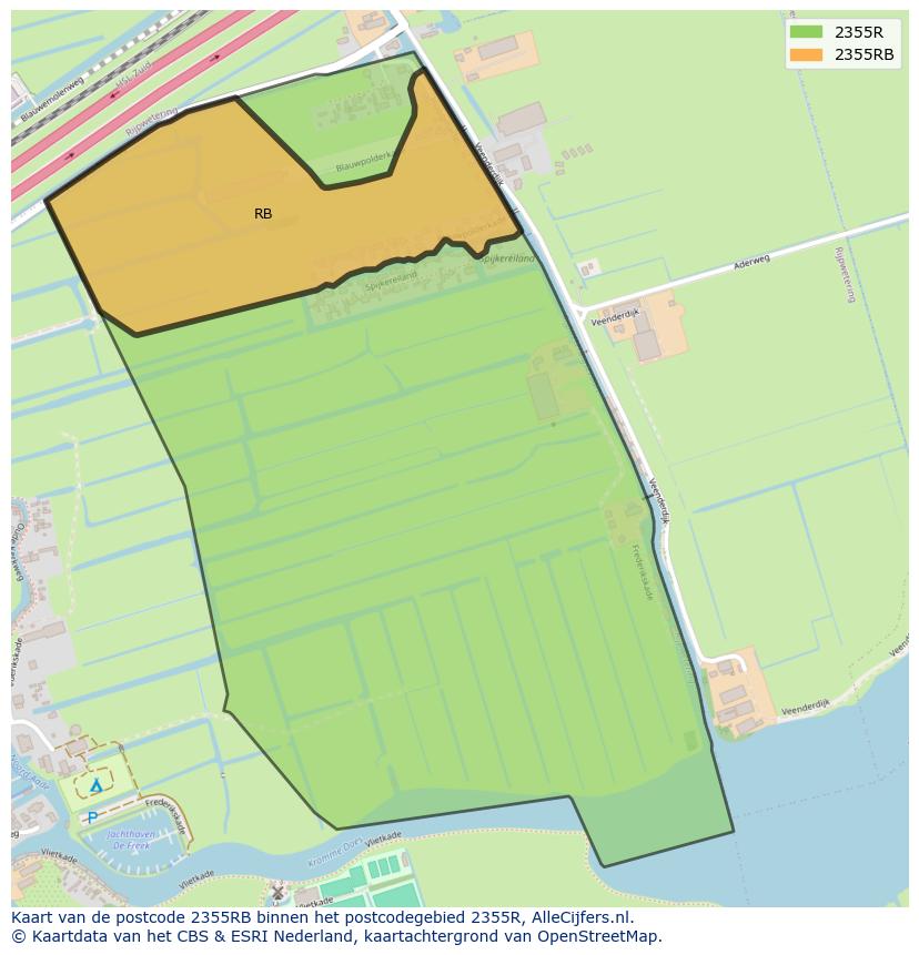 Afbeelding van het postcodegebied 2355 RB op de kaart.