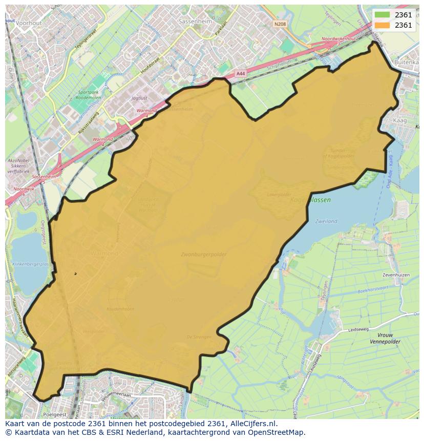 Afbeelding van het postcodegebied 2361 op de kaart.