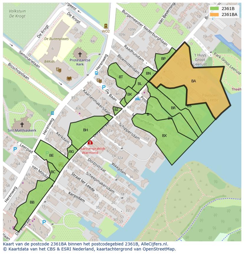 Afbeelding van het postcodegebied 2361 BA op de kaart.