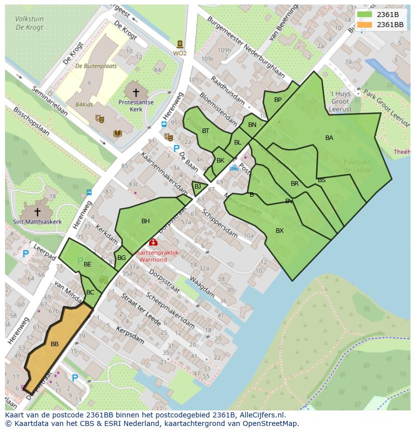 Afbeelding van het postcodegebied 2361 BB op de kaart.