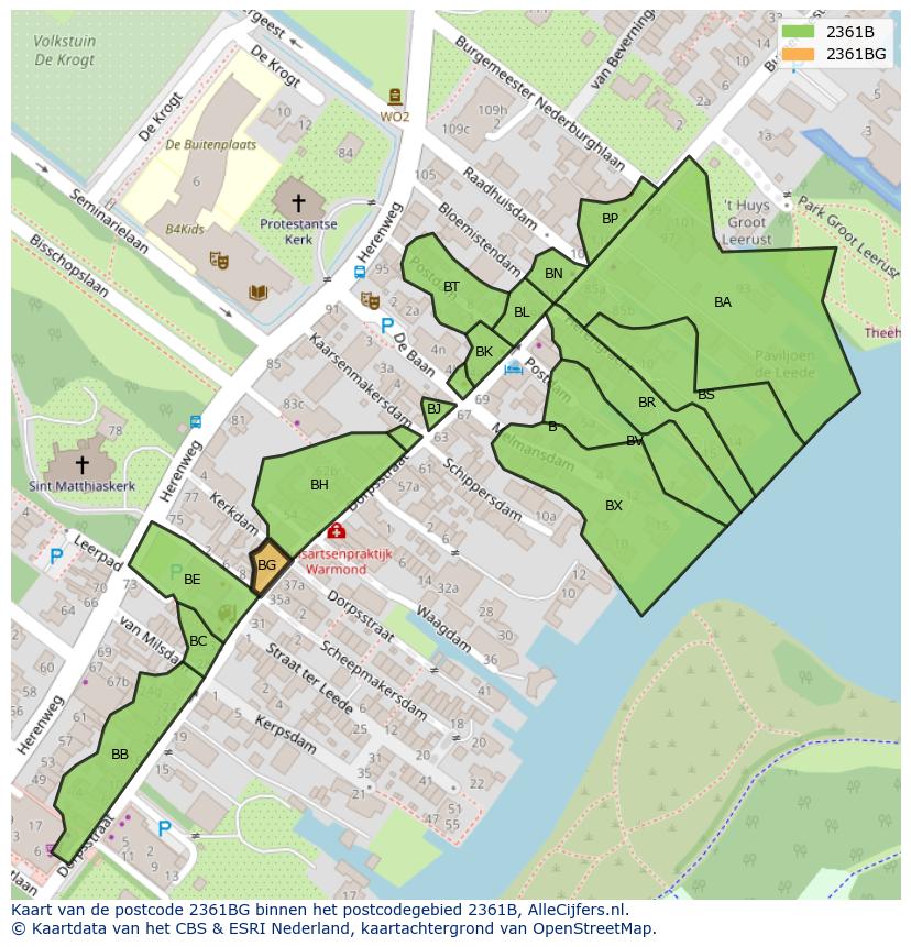 Afbeelding van het postcodegebied 2361 BG op de kaart.