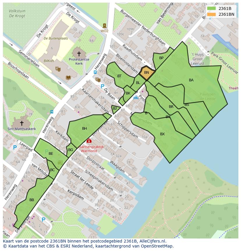 Afbeelding van het postcodegebied 2361 BN op de kaart.