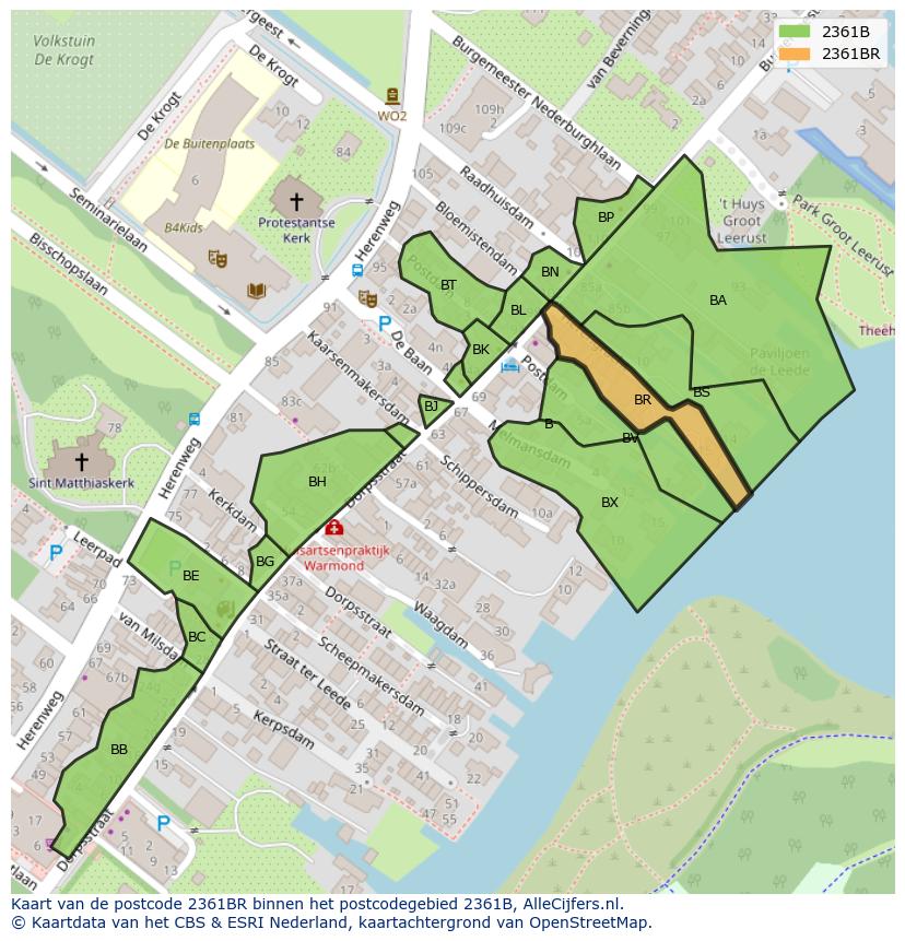 Afbeelding van het postcodegebied 2361 BR op de kaart.