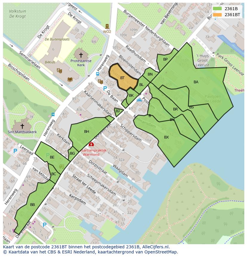 Afbeelding van het postcodegebied 2361 BT op de kaart.