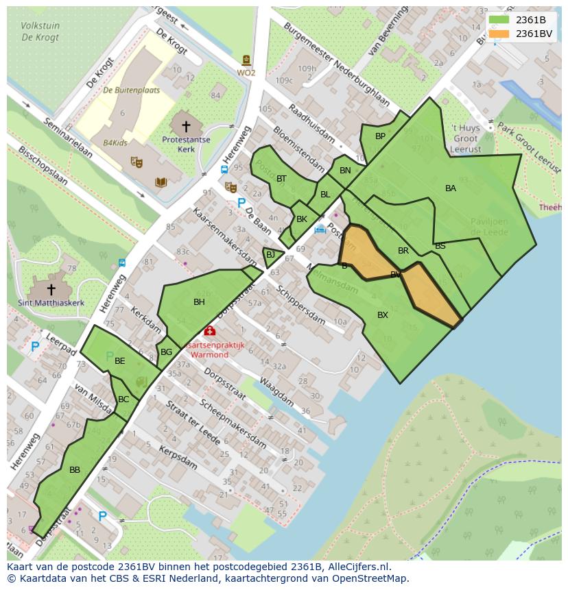 Afbeelding van het postcodegebied 2361 BV op de kaart.