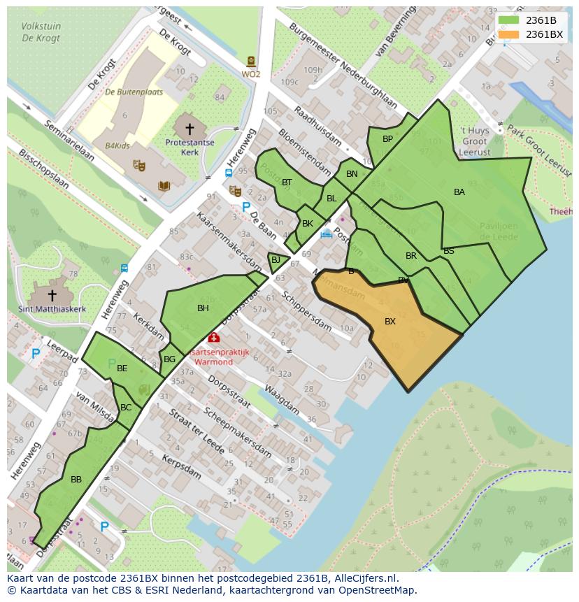Afbeelding van het postcodegebied 2361 BX op de kaart.