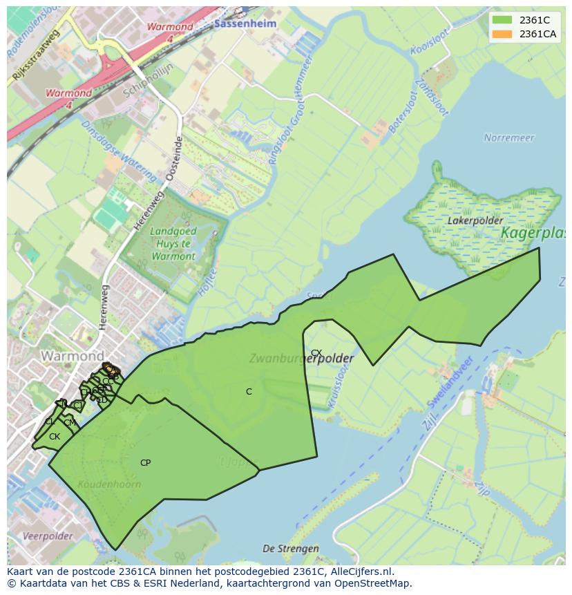 Afbeelding van het postcodegebied 2361 CA op de kaart.