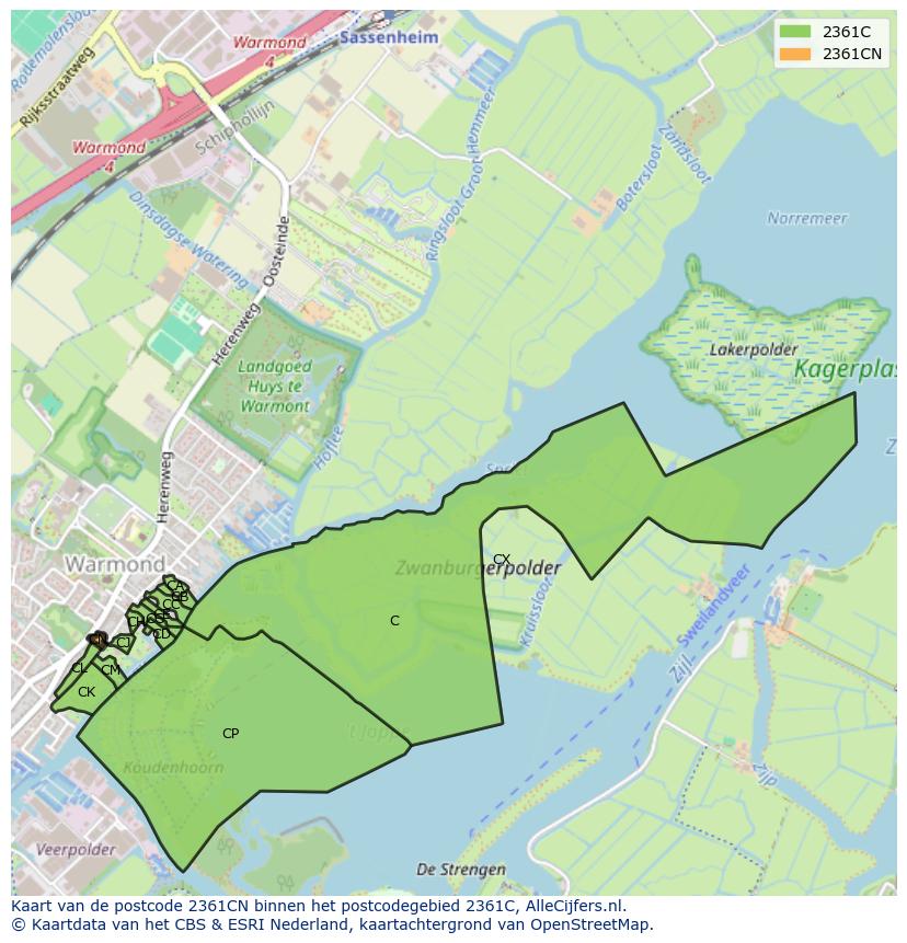 Afbeelding van het postcodegebied 2361 CN op de kaart.
