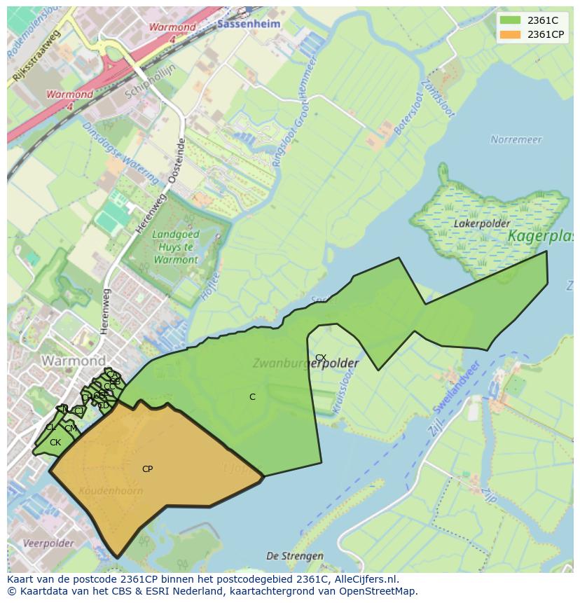 Afbeelding van het postcodegebied 2361 CP op de kaart.