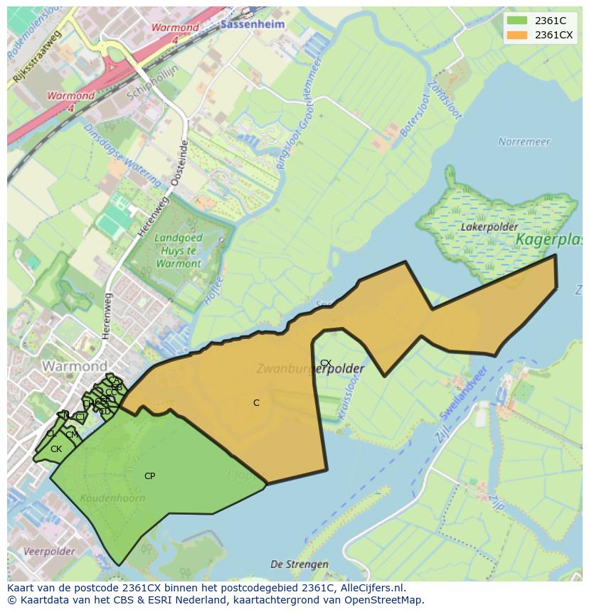 Afbeelding van het postcodegebied 2361 CX op de kaart.