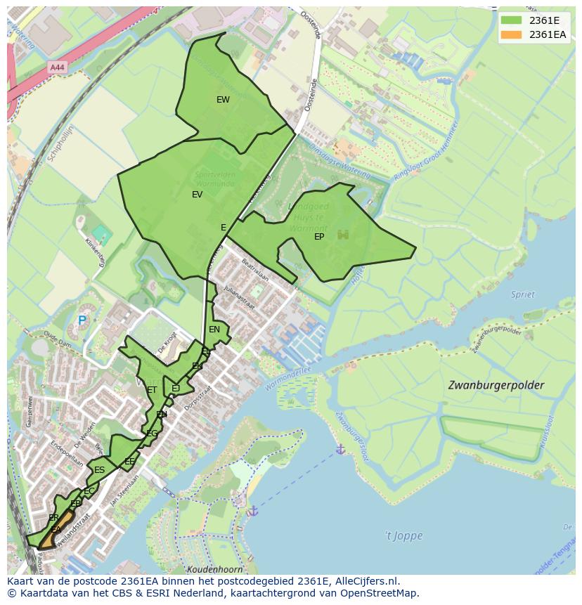 Afbeelding van het postcodegebied 2361 EA op de kaart.