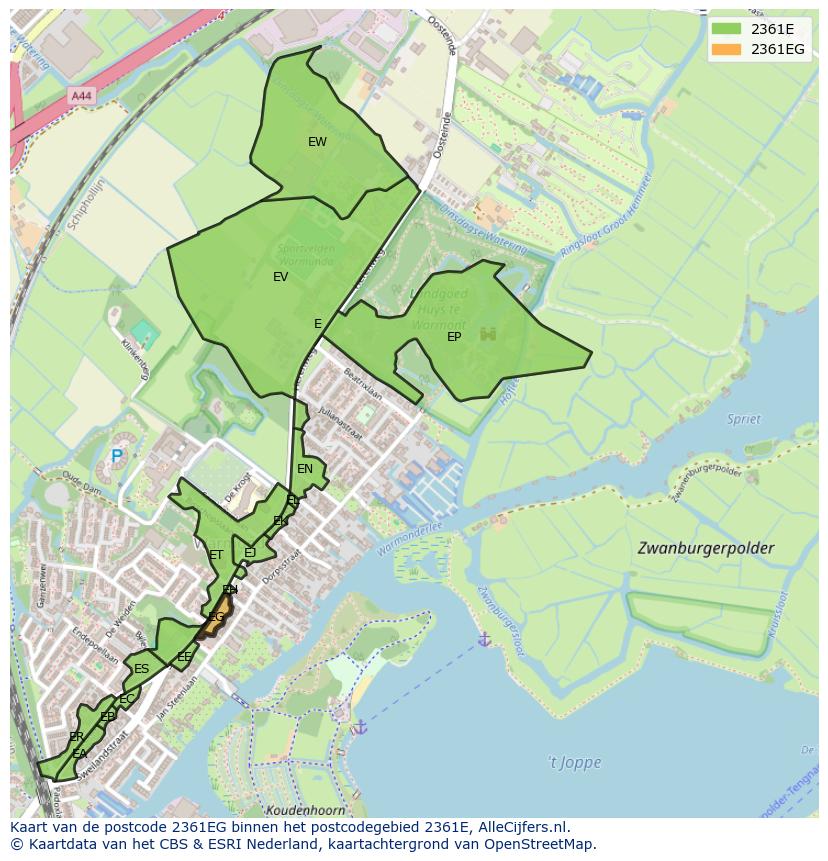 Afbeelding van het postcodegebied 2361 EG op de kaart.