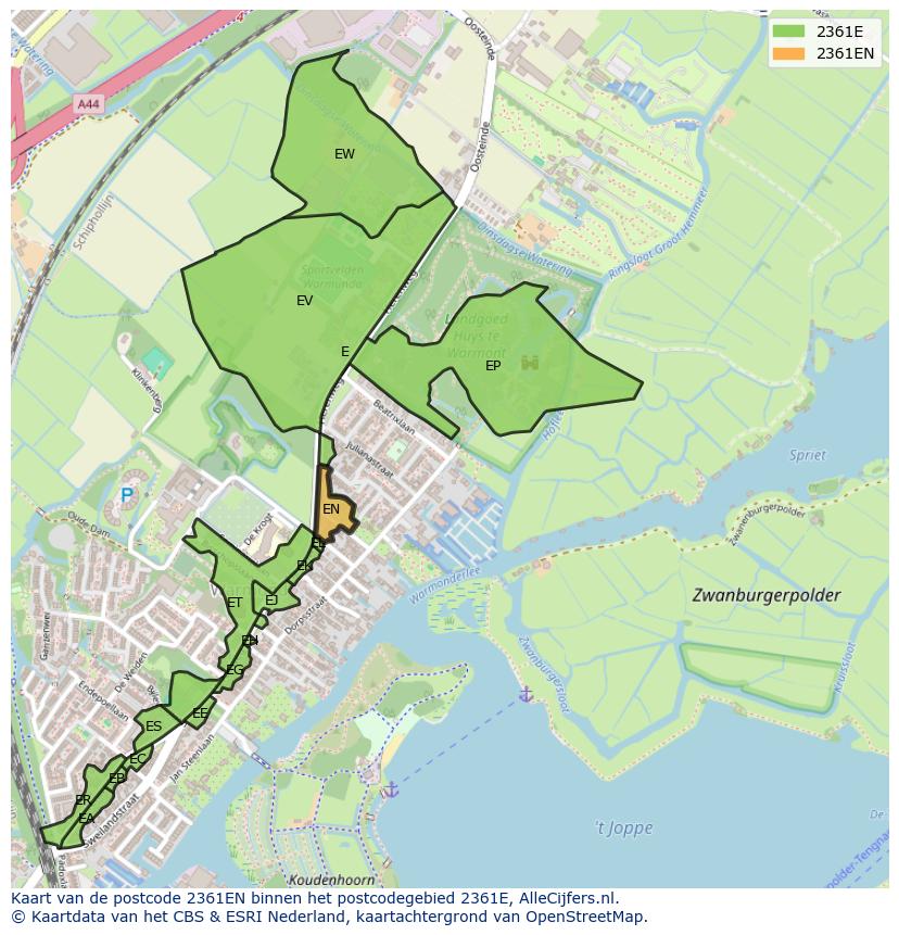 Afbeelding van het postcodegebied 2361 EN op de kaart.