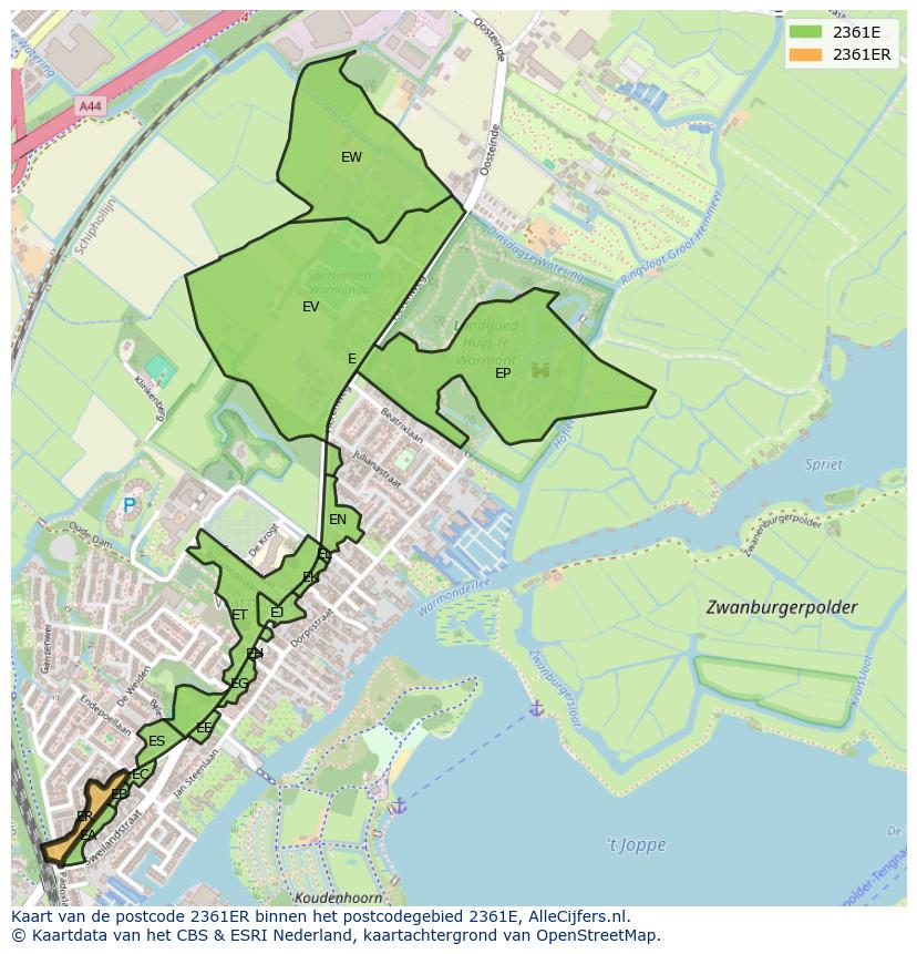 Afbeelding van het postcodegebied 2361 ER op de kaart.
