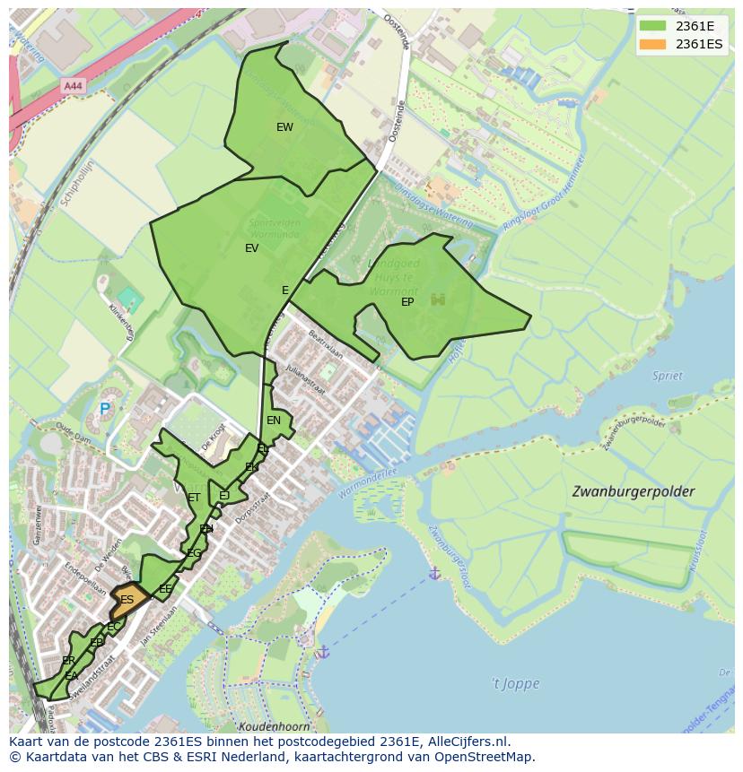 Afbeelding van het postcodegebied 2361 ES op de kaart.