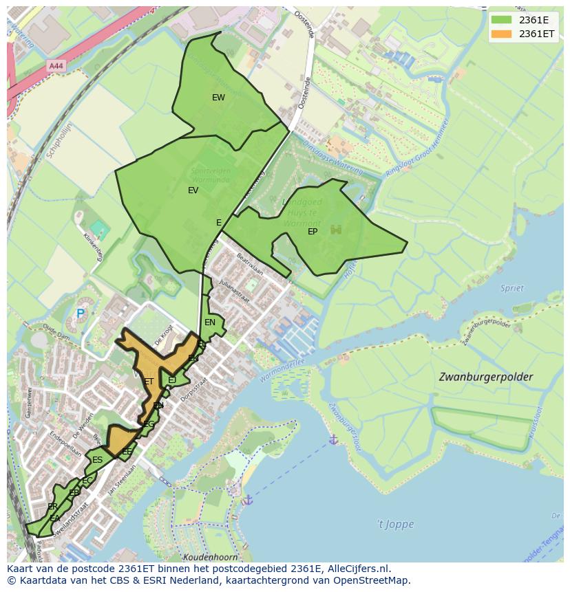 Afbeelding van het postcodegebied 2361 ET op de kaart.