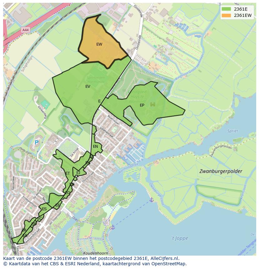 Afbeelding van het postcodegebied 2361 EW op de kaart.