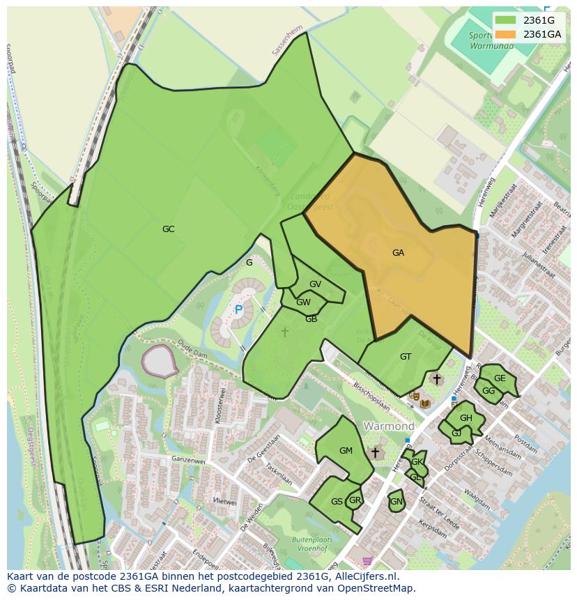 Afbeelding van het postcodegebied 2361 GA op de kaart.