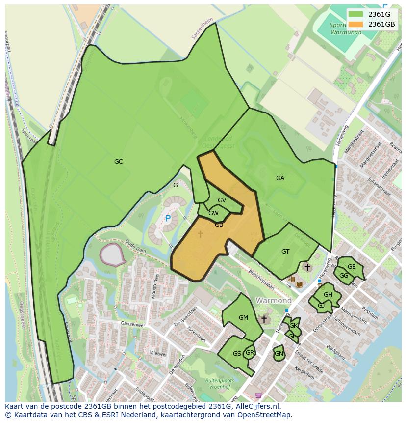 Afbeelding van het postcodegebied 2361 GB op de kaart.