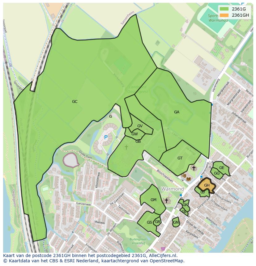 Afbeelding van het postcodegebied 2361 GH op de kaart.