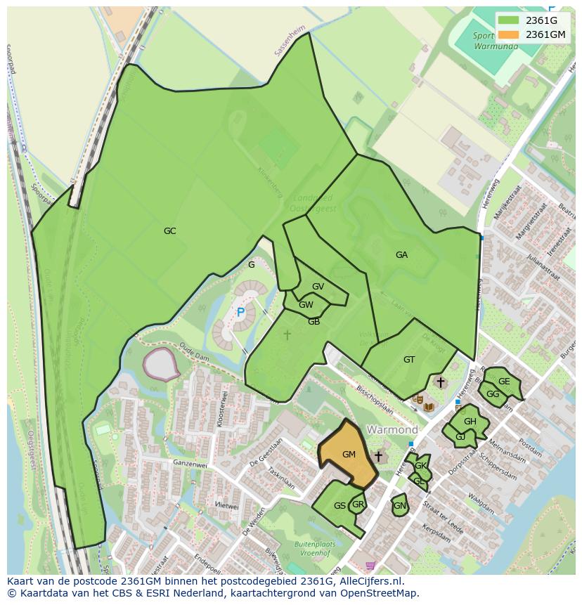 Afbeelding van het postcodegebied 2361 GM op de kaart.