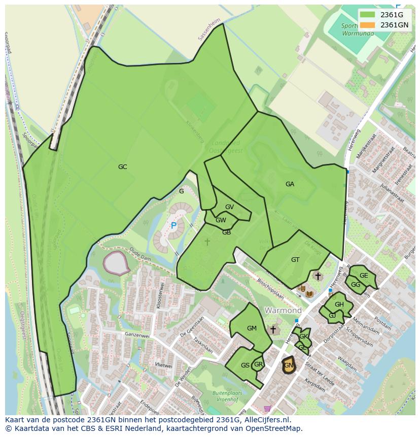 Afbeelding van het postcodegebied 2361 GN op de kaart.
