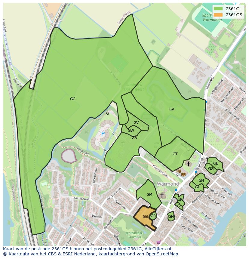 Afbeelding van het postcodegebied 2361 GS op de kaart.