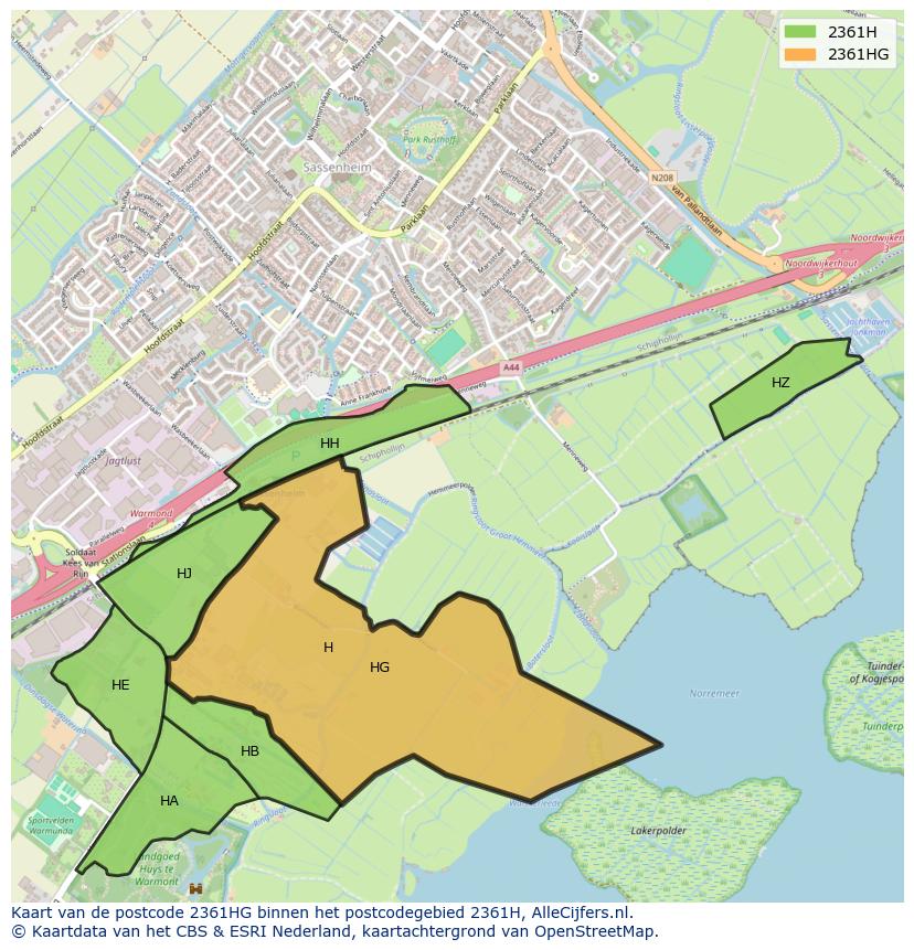 Afbeelding van het postcodegebied 2361 HG op de kaart.