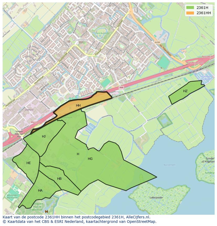 Afbeelding van het postcodegebied 2361 HH op de kaart.