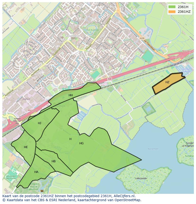 Afbeelding van het postcodegebied 2361 HZ op de kaart.