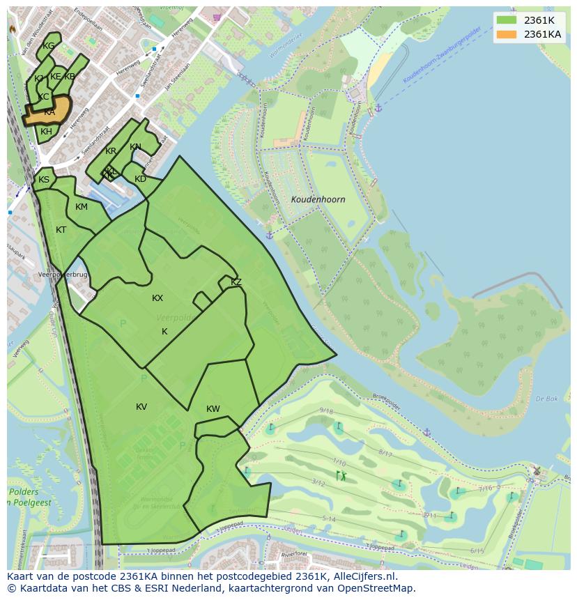 Afbeelding van het postcodegebied 2361 KA op de kaart.