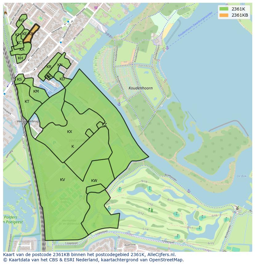 Afbeelding van het postcodegebied 2361 KB op de kaart.