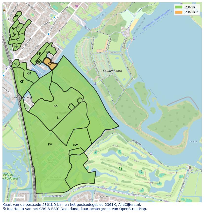 Afbeelding van het postcodegebied 2361 KD op de kaart.