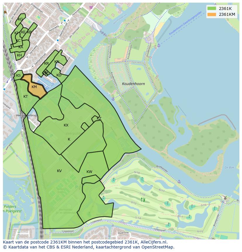 Afbeelding van het postcodegebied 2361 KM op de kaart.