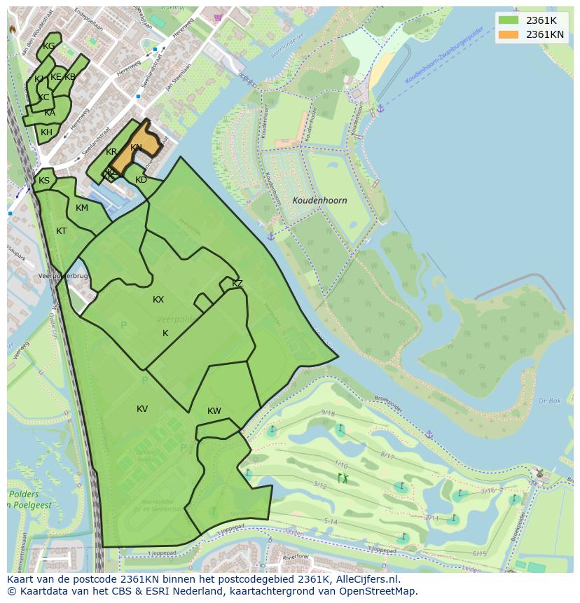 Afbeelding van het postcodegebied 2361 KN op de kaart.