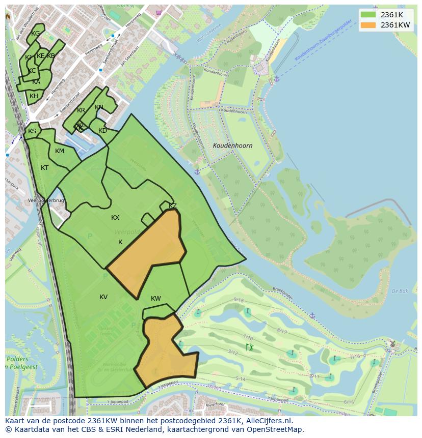Afbeelding van het postcodegebied 2361 KW op de kaart.