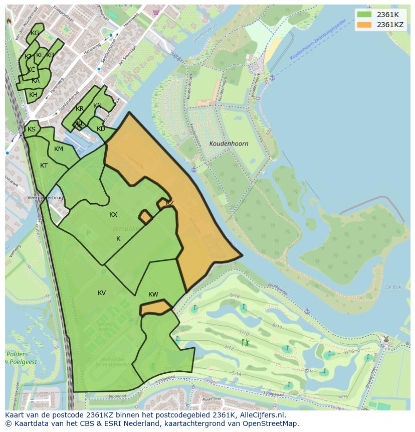 Afbeelding van het postcodegebied 2361 KZ op de kaart.