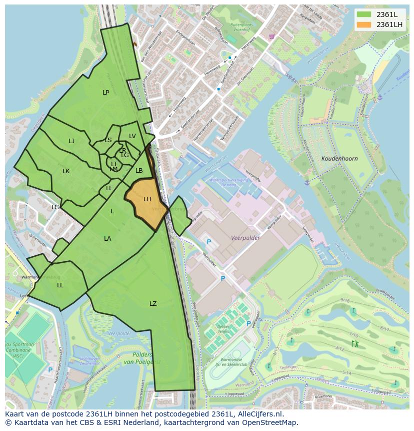 Afbeelding van het postcodegebied 2361 LH op de kaart.