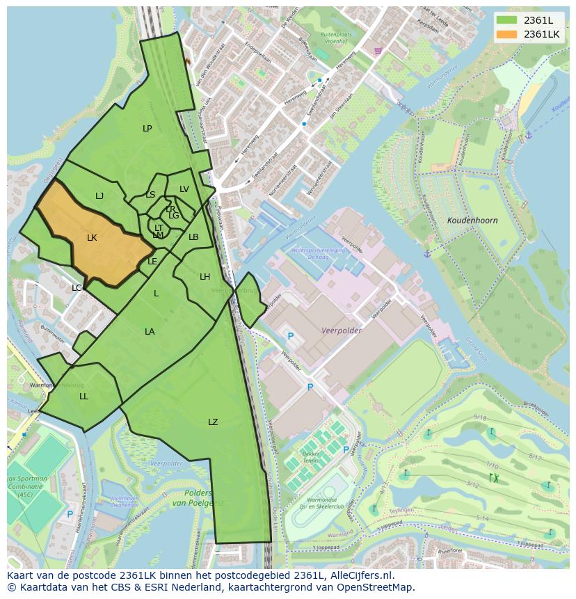 Afbeelding van het postcodegebied 2361 LK op de kaart.