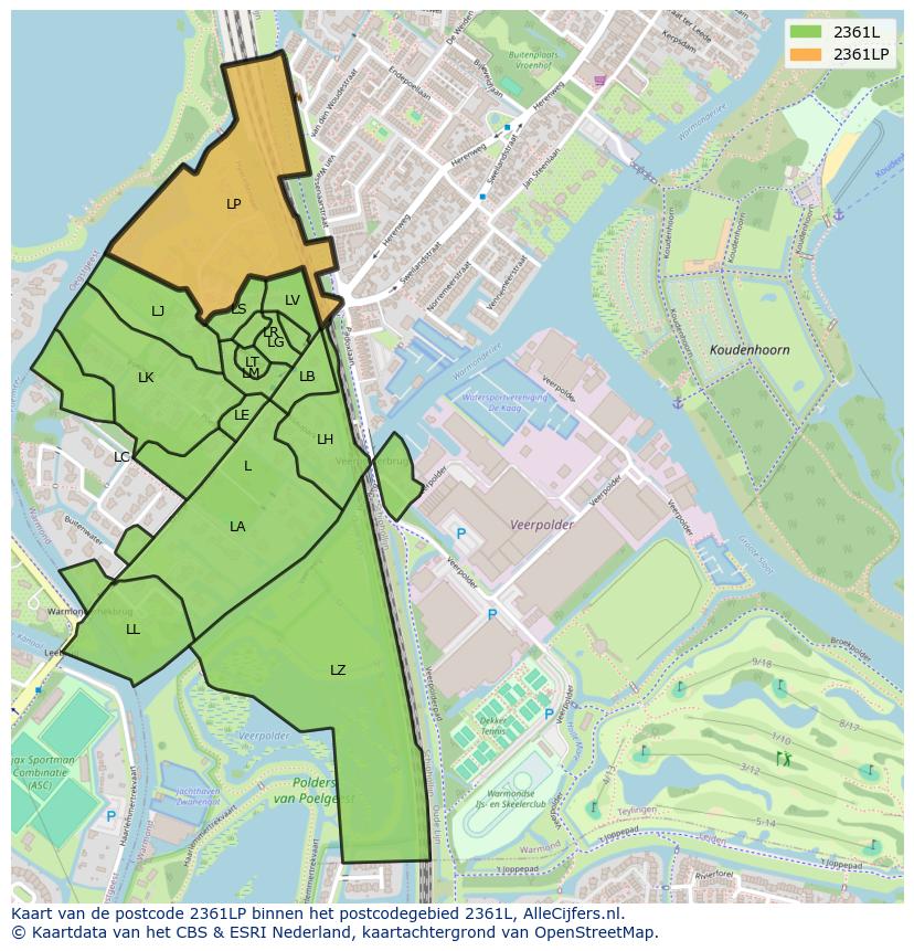 Afbeelding van het postcodegebied 2361 LP op de kaart.