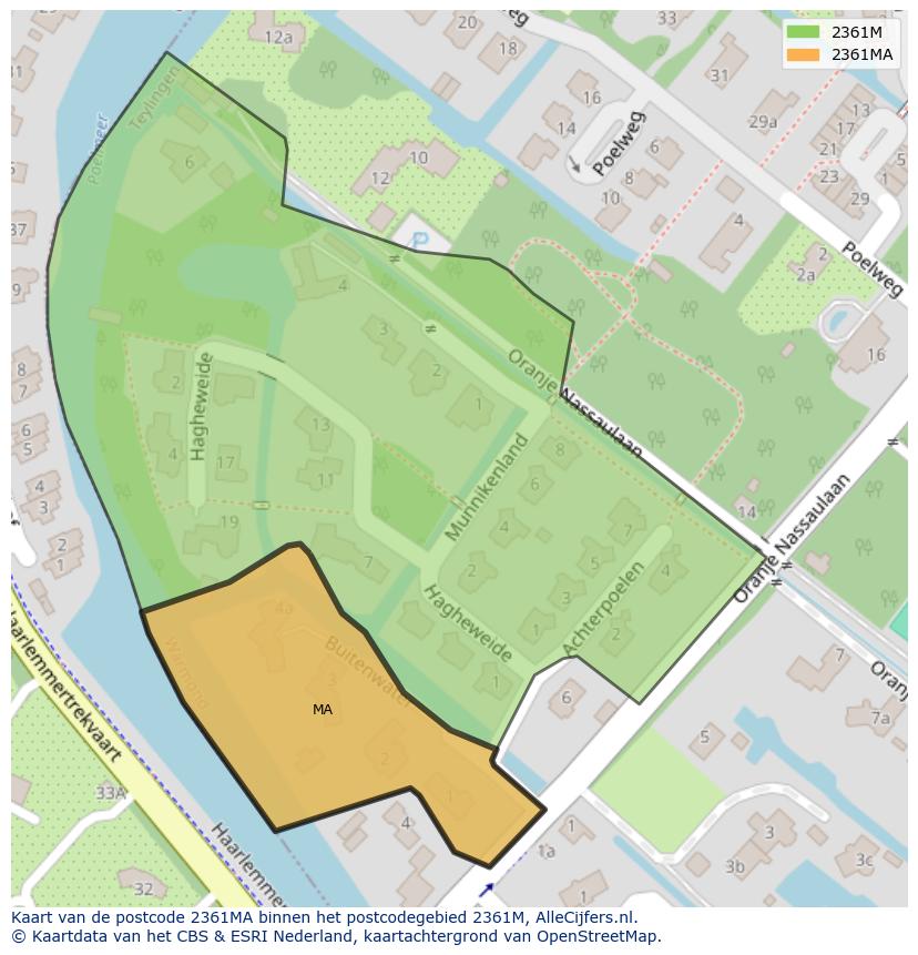 Afbeelding van het postcodegebied 2361 MA op de kaart.
