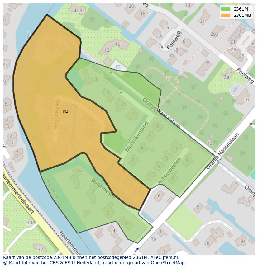 Afbeelding van het postcodegebied 2361 MB op de kaart.