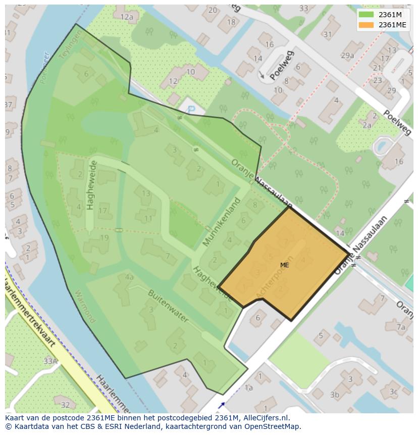 Afbeelding van het postcodegebied 2361 ME op de kaart.