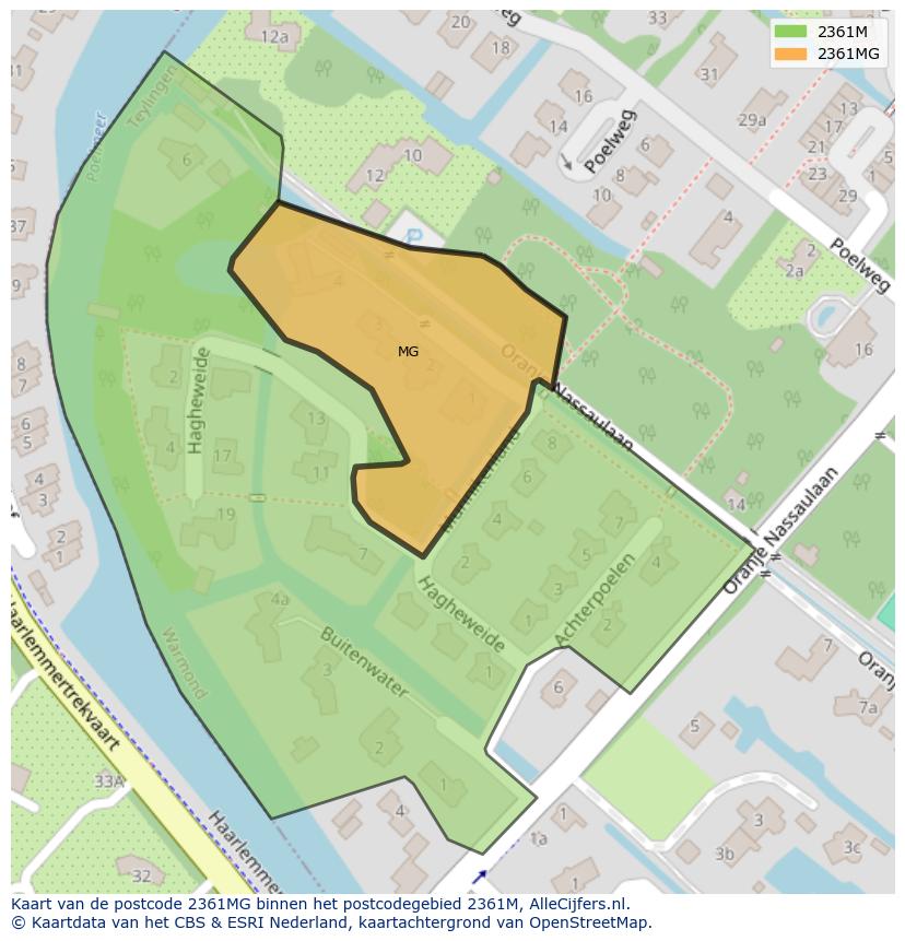 Afbeelding van het postcodegebied 2361 MG op de kaart.