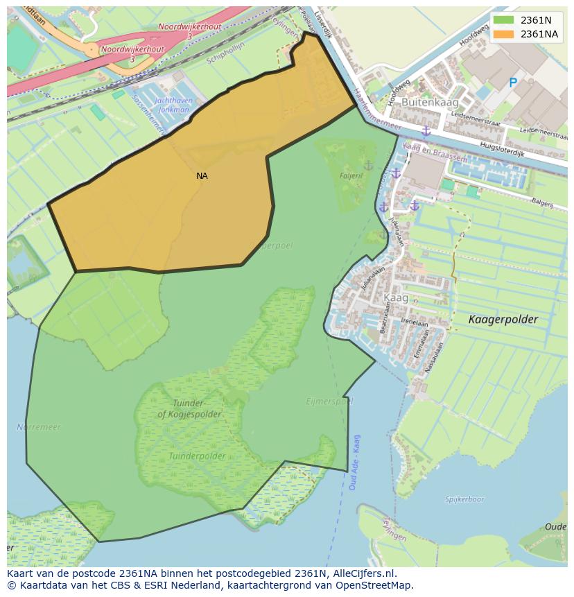 Afbeelding van het postcodegebied 2361 NA op de kaart.