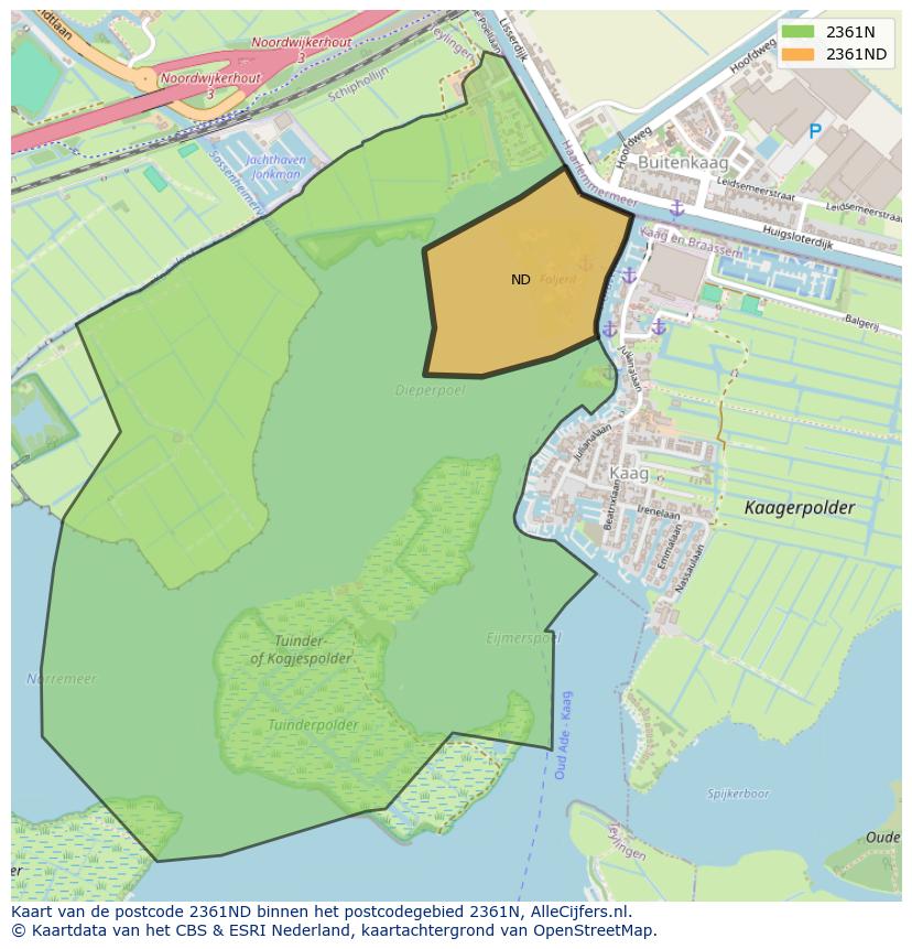 Afbeelding van het postcodegebied 2361 ND op de kaart.