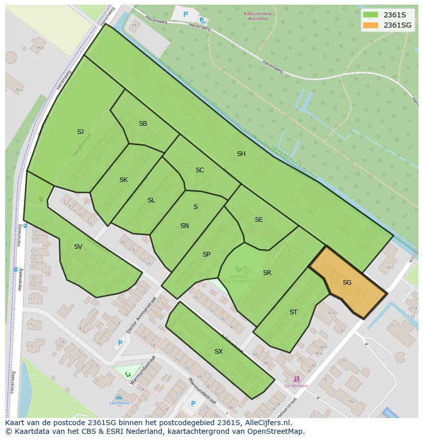 Afbeelding van het postcodegebied 2361 SG op de kaart.