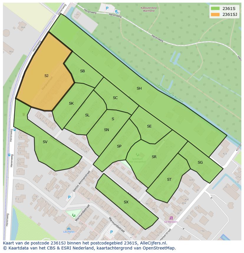 Afbeelding van het postcodegebied 2361 SJ op de kaart.