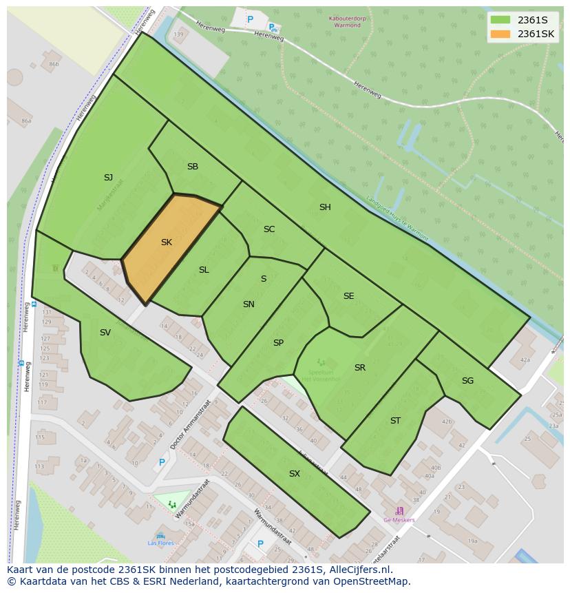 Afbeelding van het postcodegebied 2361 SK op de kaart.